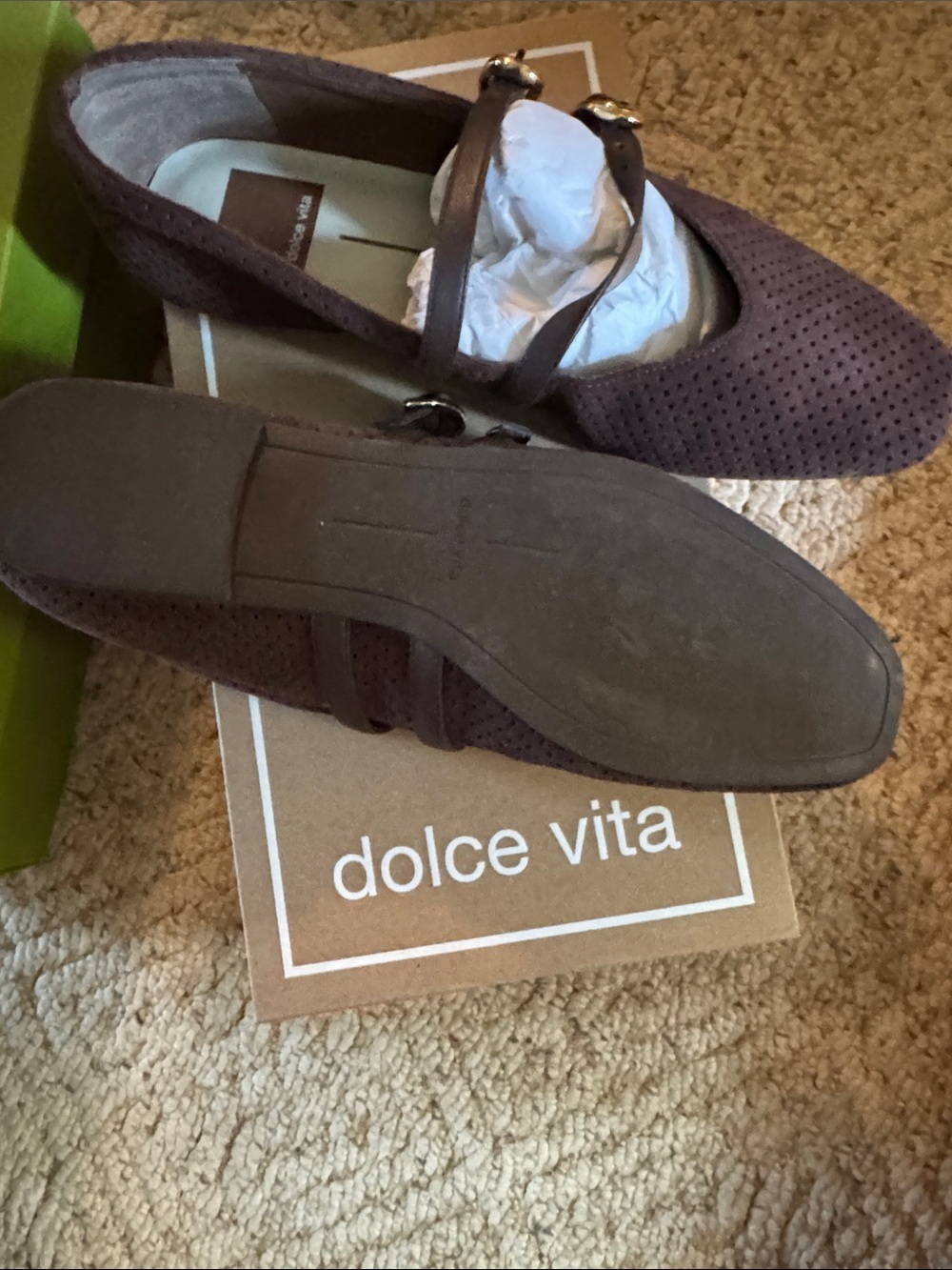 Dolce Vita Dark Brown Perforated Double-Strap Flats - Picture 3 of 4
